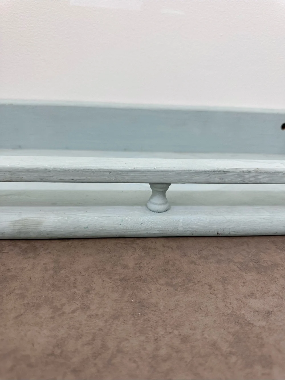 Vintage-Inspired Light Blue Painted Wood Wall Shelf Spindle Gallery Rail 20 x 8”